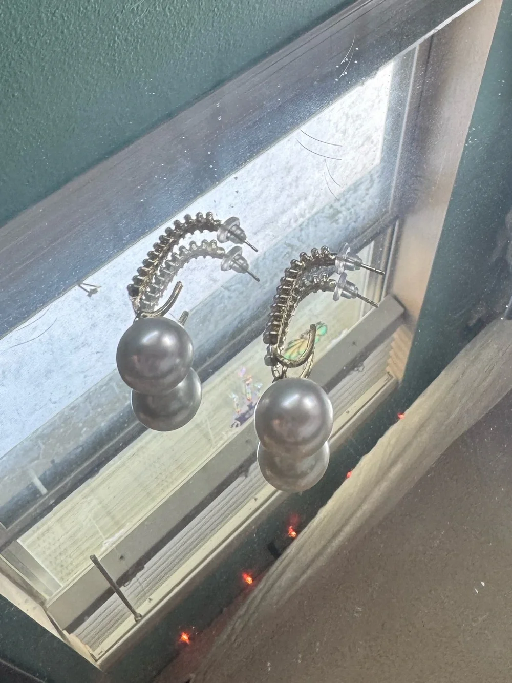 Gold Pearl Drop Earrings with Crystal Accents